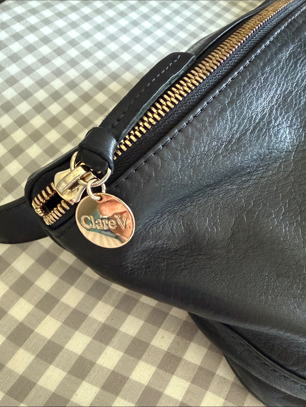 Clare V Black Leather Crossbody with Gold Charm